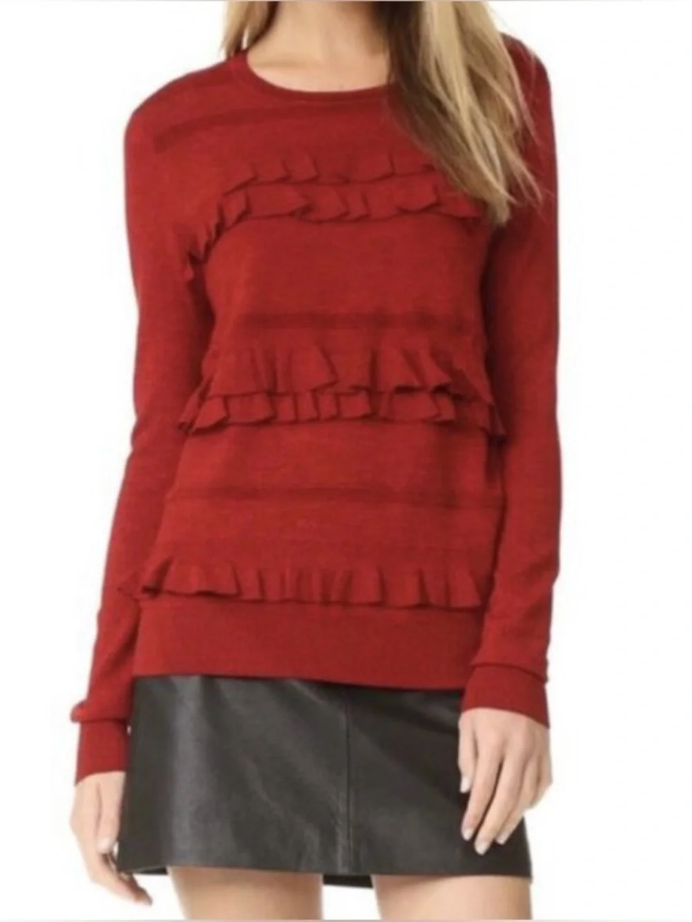 Diane von Furstenberg Ruby Red Bennie Ruffle Sweater